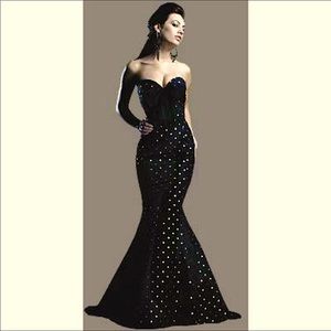 Jovani Black and Gold Mermaid Gown